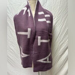 Athleta Knit Scarf Women Purple‎ Reversible Wool Cashmere Blend Logo OS